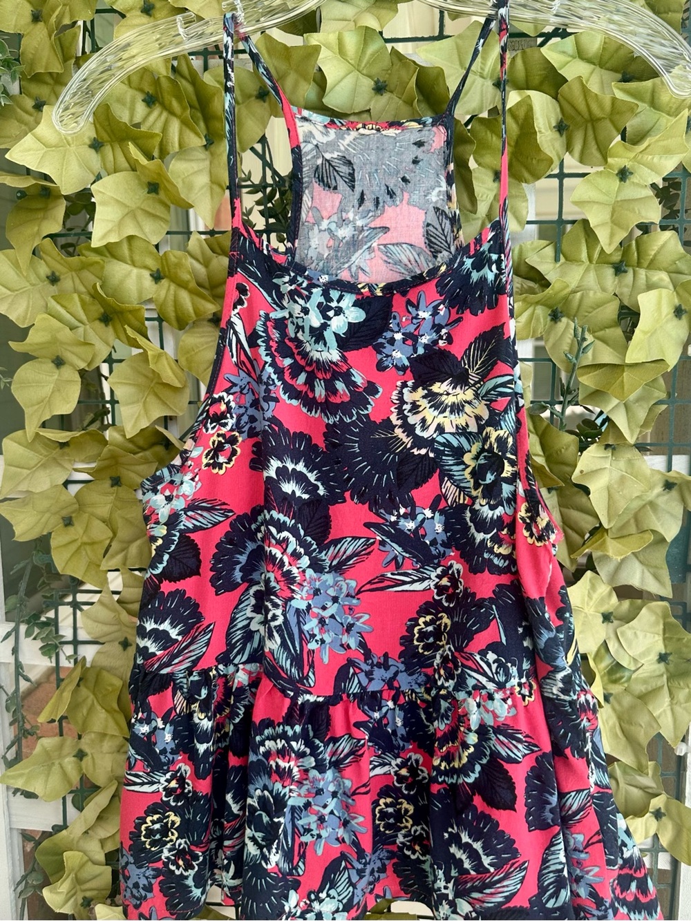 Roxy Floral Racerback Tank Top Pink Blue XS